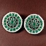 Bulk 26 Handcrafted Oxidized Round Studs Earrings | Pearl & Stone Work Silver Plated Amazing Jewelry - "Green"