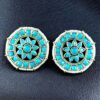 Handcrafted oxidized silver plated round studs earrings with pearl and stone work