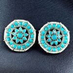 Bulk 24 Handcrafted Oxidized Round Studs Earrings | Pearl & Stone Work Silver Plated Amazing Jewelry - "Aqua"