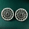 Handcrafted oxidized silver plated round stud earrings with pearl and stone work