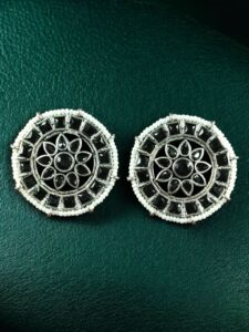 Handcrafted Oxidized Round Studs Earrings | Pearl & Stone Work Silver Plated Amazing Jewelry - color: "Black"