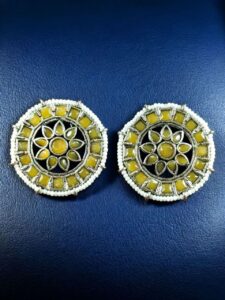 Handcrafted Oxidized Round Studs Earrings | Pearl & Stone Work Silver Plated Amazing Jewelry - color: "Yellow"