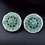 Bulk 30 Handcrafted Oxidized Round Studs Earrings | Pearl & Stone Work Silver Plated Amazing Jewelry - "Mint"