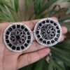 Handcrafted oxidized silver plated round stud earrings with pearl and stone work