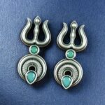 Bulk 8 Handcrafted Trishul Stud Earrings | Best Silver Replica Elegant Stone Jewelry - "Mint"