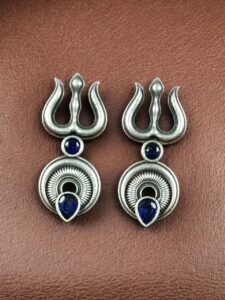 Handcrafted Trishul Stud Earrings | Best Silver Replica Elegant Stone Jewelry - color: "Blue"
