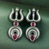 Handcrafted Trishul Stud Earrings | Best Silver Replica Elegant Stone Jewelry 15 Silver replica handcrafted Trishul stud earrings with stone work