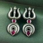 Bulk 14 Handcrafted Trishul Stud Earrings | Best Silver Replica Elegant Stone Jewelry - "Red"