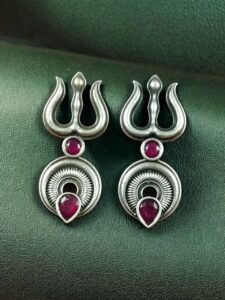 Handcrafted Trishul Stud Earrings | Best Silver Replica Elegant Stone Jewelry - color: "Red"