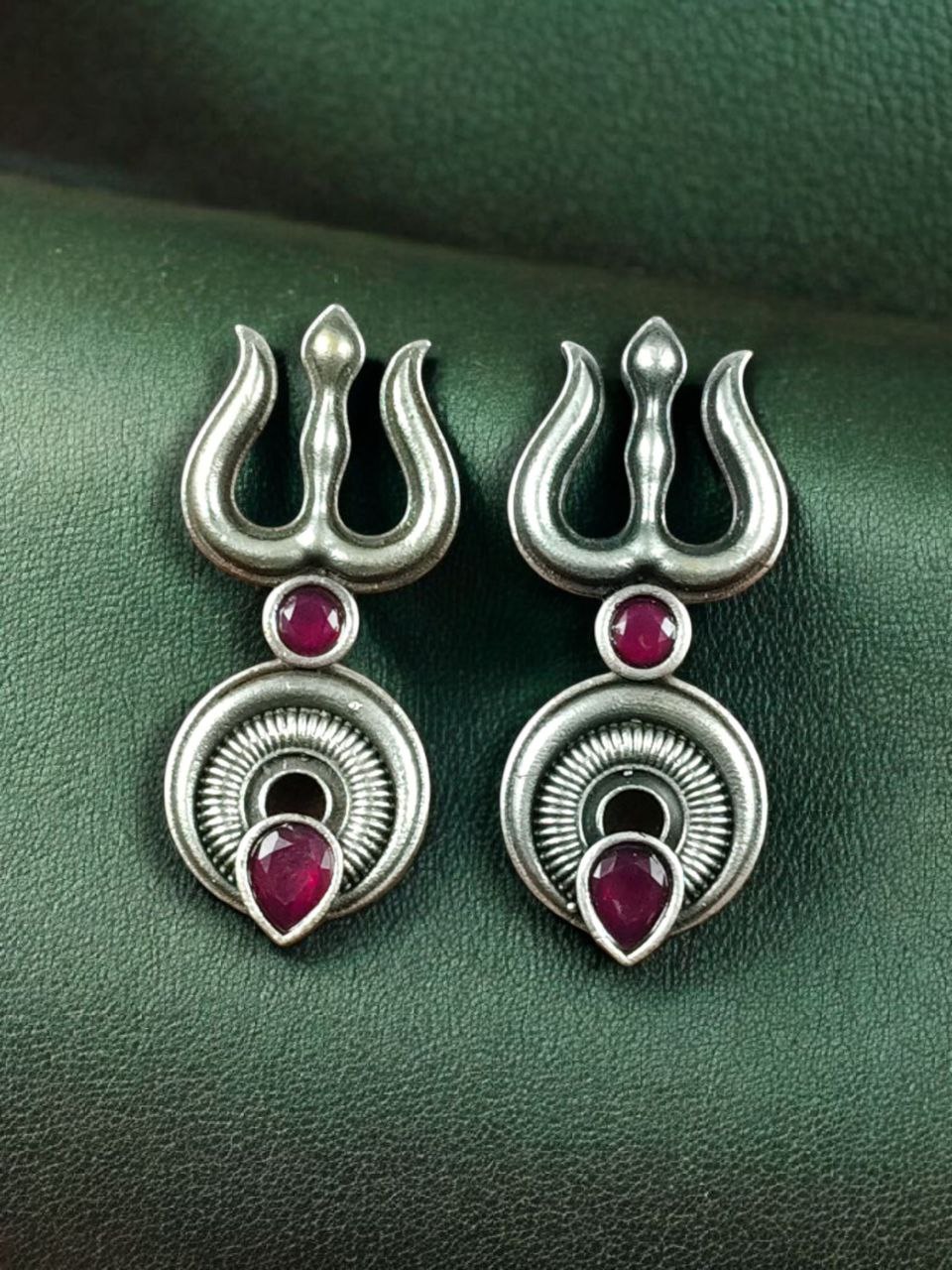 Handcrafted Trishul Stud Earrings | Best Silver Replica Elegant Stone Jewelry 7 Silver replica handcrafted Trishul stud earrings with stone work