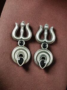 Handcrafted Trishul Stud Earrings | Best Silver Replica Elegant Stone Jewelry - color: "Black"
