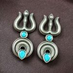 Bulk 6 Handcrafted Trishul Stud Earrings | Best Silver Replica Elegant Stone Jewelry - "Aqua"