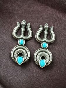Handcrafted Trishul Stud Earrings | Best Silver Replica Elegant Stone Jewelry - color: "Aqua"