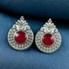 Oxidized silver replica Monalisa stone stud earrings for women