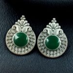 Bulk 476 Stylish Oxidized Stud Earrings | Silver Replica Monalisa Stone Perfect Casual & Party Wear Jewelry - "Green"