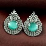 Bulk 474 Stylish Oxidized Stud Earrings | Silver Replica Monalisa Stone Perfect Casual & Party Wear Jewelry - "Mint"