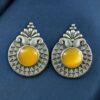 Oxidized silver replica Monalisa stone stud earrings for women