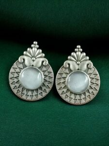 Stylish Oxidized Stud Earrings | Silver Replica Monalisa Stone Perfect Casual & Party Wear Jewelry - color: "Grey"