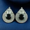 Oxidized silver replica Monalisa stone stud earrings for women