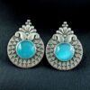 Oxidized silver replica Monalisa stone stud earrings for women