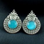 Bulk 468 Stylish Oxidized Stud Earrings | Silver Replica Monalisa Stone Perfect Casual & Party Wear Jewelry - "Aqua"