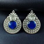 Bulk 462 Stylish Oxidized Stud Earrings | Silver Replica Monalisa Stone Perfect Casual & Party Wear Jewelry - "Blue"