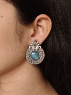Oxidized stud earrings silver replica Monalisa stone for women