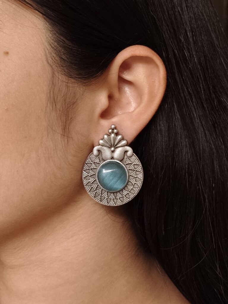 Stylish Oxidized Stud Earrings | Silver Replica Monalisa Stone Perfect Casual & Party Wear Jewelry