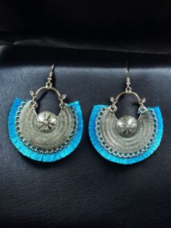 German silver hook Chandbali earrings with traditional design
