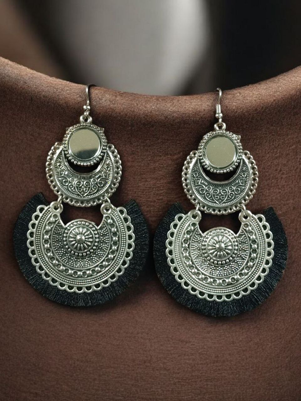 Handcrafted German Silver Chandbali Earrings | Hook Dangler for Festive Wear Jewelry 2 Handcrafted German silver Chandbali hook dangler earrings festive jewelry