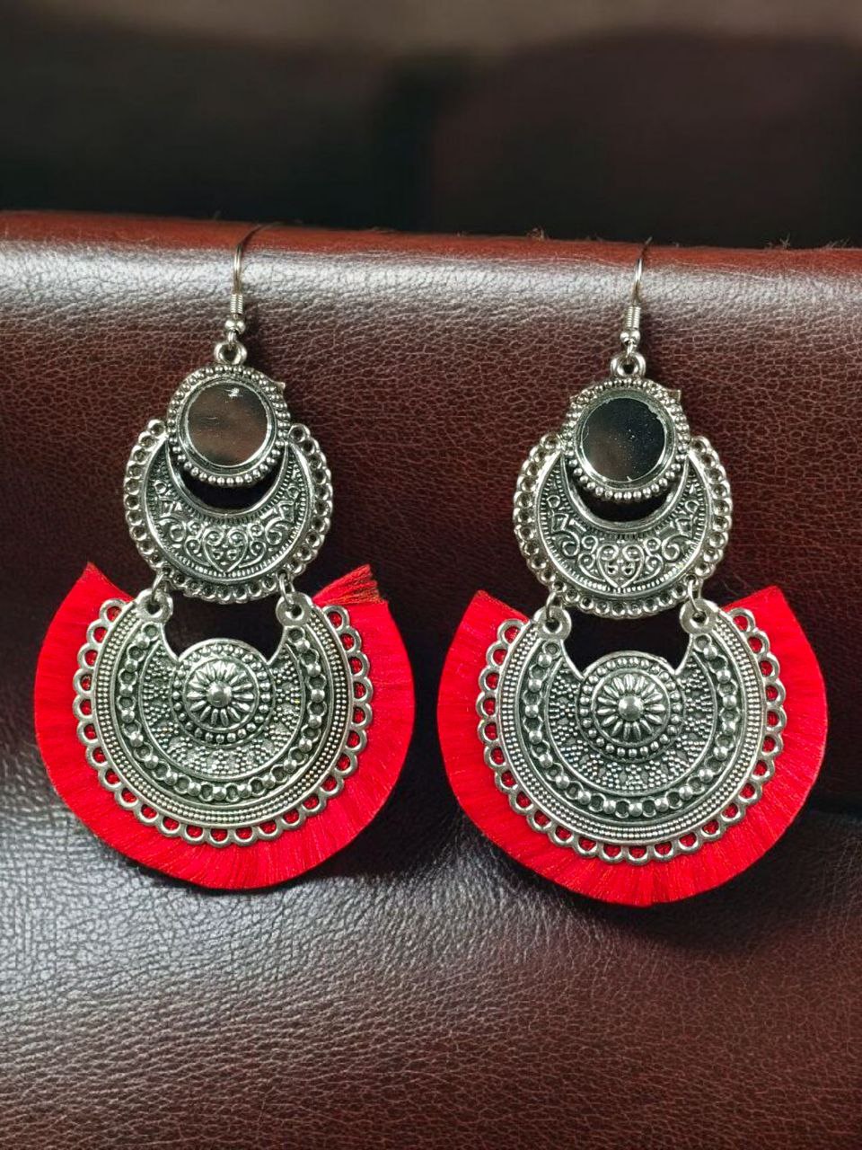 Handcrafted German Silver Chandbali Earrings | Hook Dangler for Festive Wear Jewelry 1 Handcrafted German silver Chandbali hook dangler earrings festive jewelry