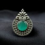 Bulk 440 Trendy Oxidized Monalisa Stone Ring | Silver Replica Adjustable Perfect Jewelry For Women - "Mint"