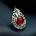 Bulk 424 Trendy Oxidized Monalisa Stone Ring | Silver Replica Adjustable Perfect Jewelry For Women - "Red"
