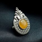 Bulk 426 Trendy Oxidized Monalisa Stone Ring | Silver Replica Adjustable Perfect Jewelry For Women - "Yellow"