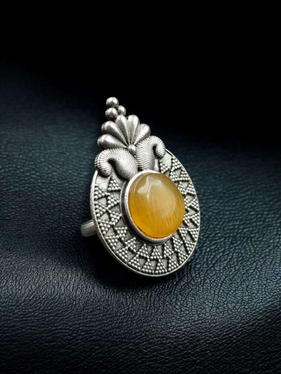 Trendy Oxidized Monalisa Stone Ring | Silver Replica Adjustable Perfect Jewelry For Women 4 Oxidized silver replica adjustable Monalisa stone ring for women