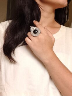 Oxidized silver replica adjustable Monalisa stone ring for women