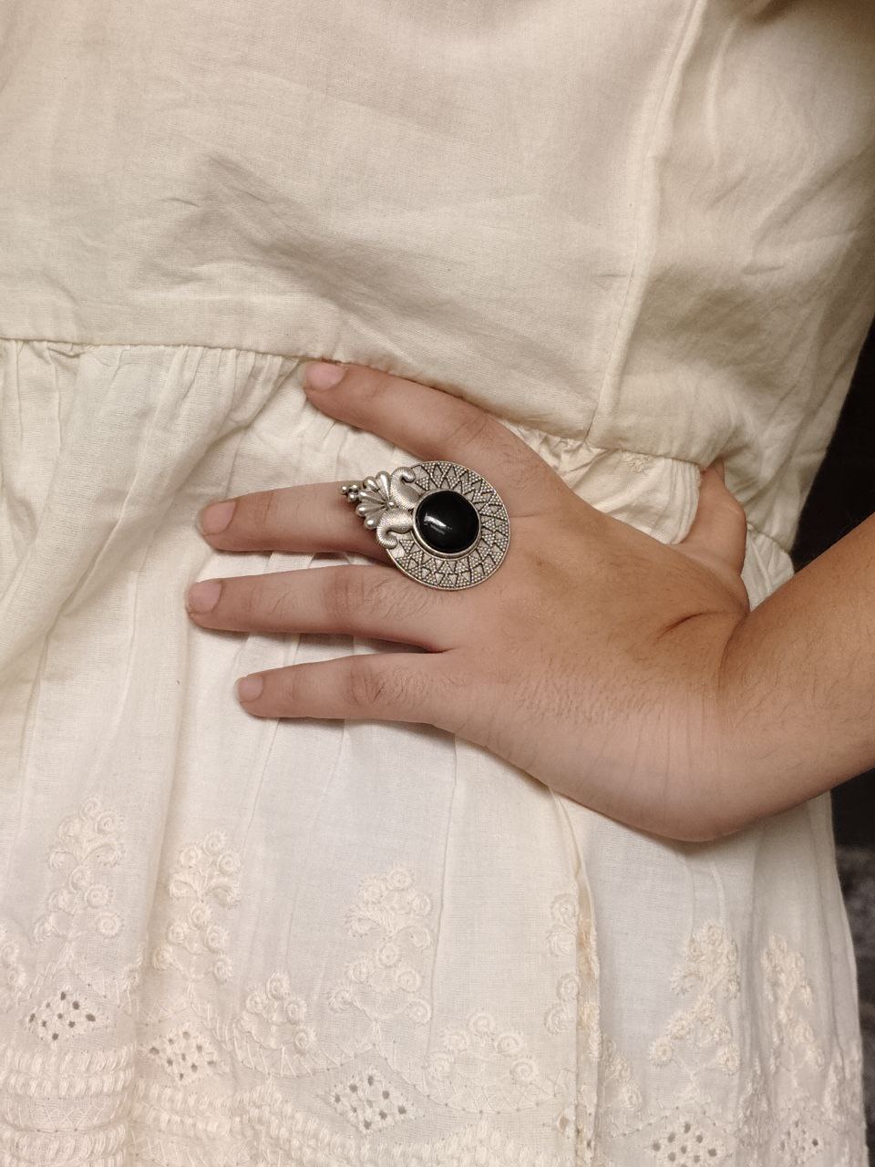 Trendy Oxidized Monalisa Stone Ring | Silver Replica Adjustable Perfect Jewelry For Women 11 Oxidized silver replica adjustable Monalisa stone ring for women