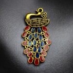 Bulk 420 Gold Plated Meenakari Peacock Pendant Raw Material for Premium Jewelry Making Crafts - "Blue-Red"