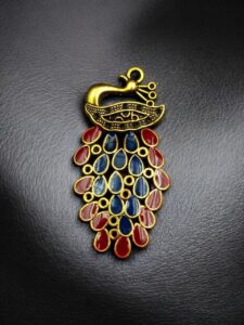 Gold Plated Meenakari Peacock Pendant Raw Material for Premium Jewelry Making Crafts - color: "Blue-Red"