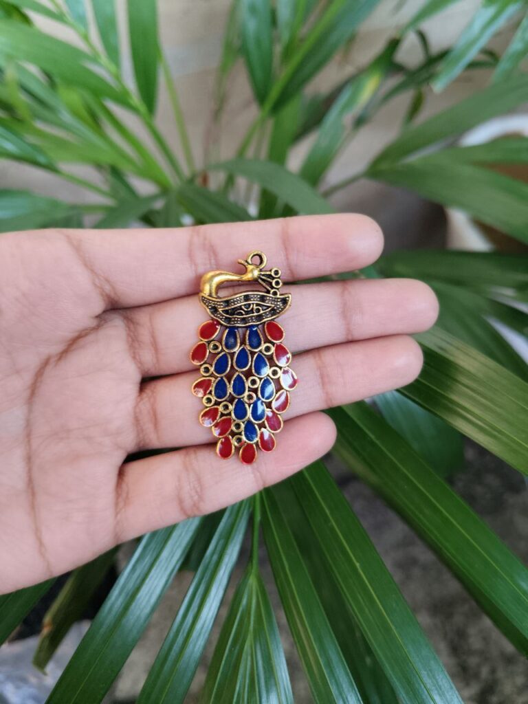 Gold Plated Meenakari Peacock Pendant Raw Material for Premium Jewelry Making Crafts