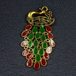Bulk 418 Gold Plated Meenakari Peacock Pendant Raw Material for Premium Jewelry Making Crafts - "Red-Green"