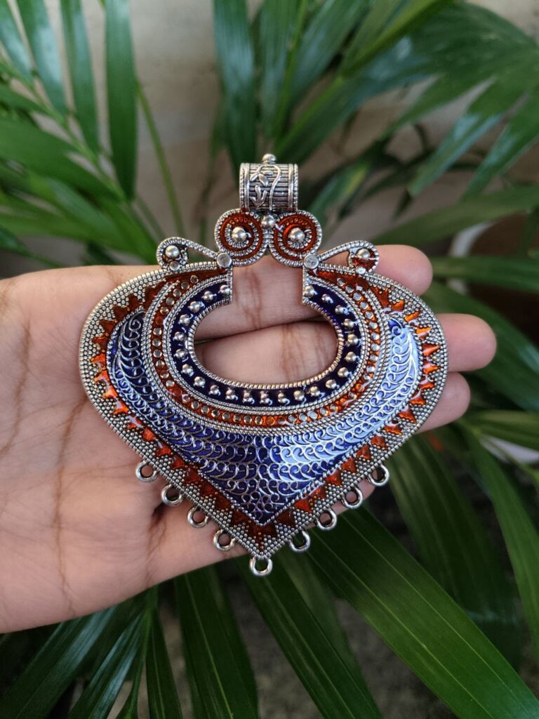 Oxidized Meenakari Floral Art Pendant Raw Material for Designer Jewelry Making