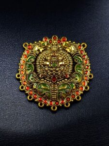 Meenakari Maa Durga Elephant Pendant Gold Plated Floral Art for Premium Jewelry Making - color: "Red-Green"