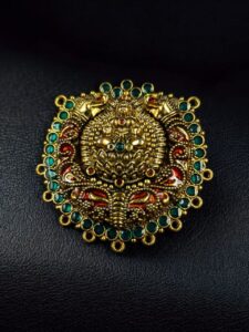 Meenakari Maa Durga Elephant Pendant Gold Plated Floral Art for Premium Jewelry Making - color: "Red-Aqua"