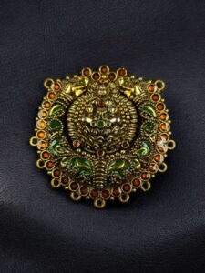 Meenakari Maa Durga Elephant Pendant Gold Plated Floral Art for Premium Jewelry Making - color: "Green-Yellow"