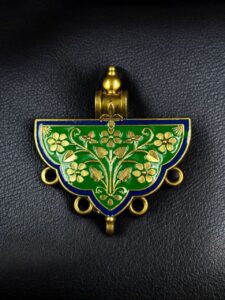 Gold Plated Meenakari Flower Design Pendant Raw Material for Designer Jewelry Making - color: "Green-Blue"
