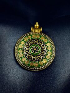 Gold Plated Meenakari Flower Design Pendant Raw Material Jewelry - color: "Green-Blue"