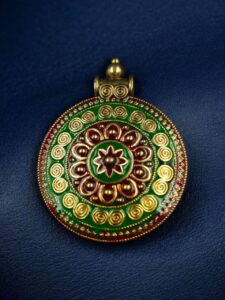 Gold Plated Meenakari Flower Design Pendant Raw Material Jewelry - color: "Red-Green"