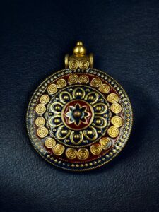 Gold Plated Meenakari Flower Design Pendant Raw Material Jewelry - color: "Blue-Red"