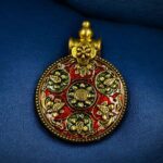 Bulk 384 Gold Plated Round Meenakari Pendant Raw Material for Premium Designer Jewelry Making - "Green-Red"